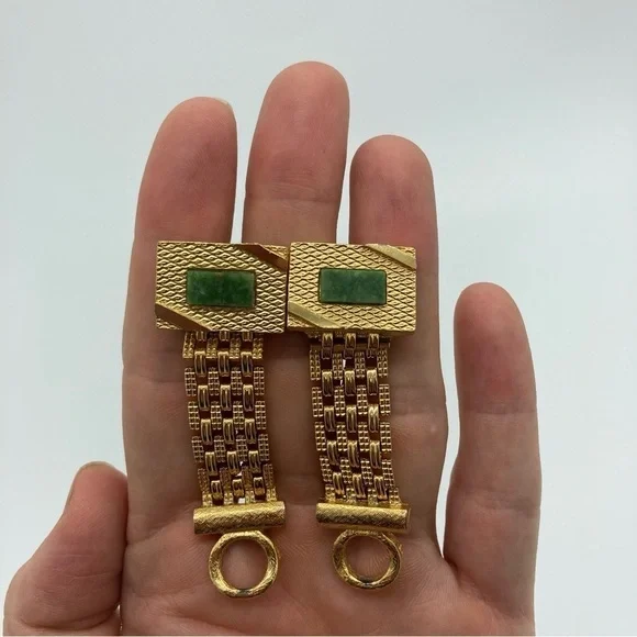 Vintage Dante Men’s Genuine Mesh Wrap-Around Green Stone Cufflinks